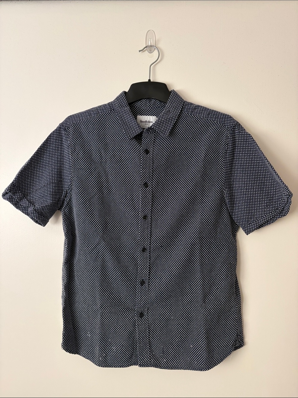Goodfellow & Co Navy and White Micro Dot Short-Sleeve Button-Down Shirt